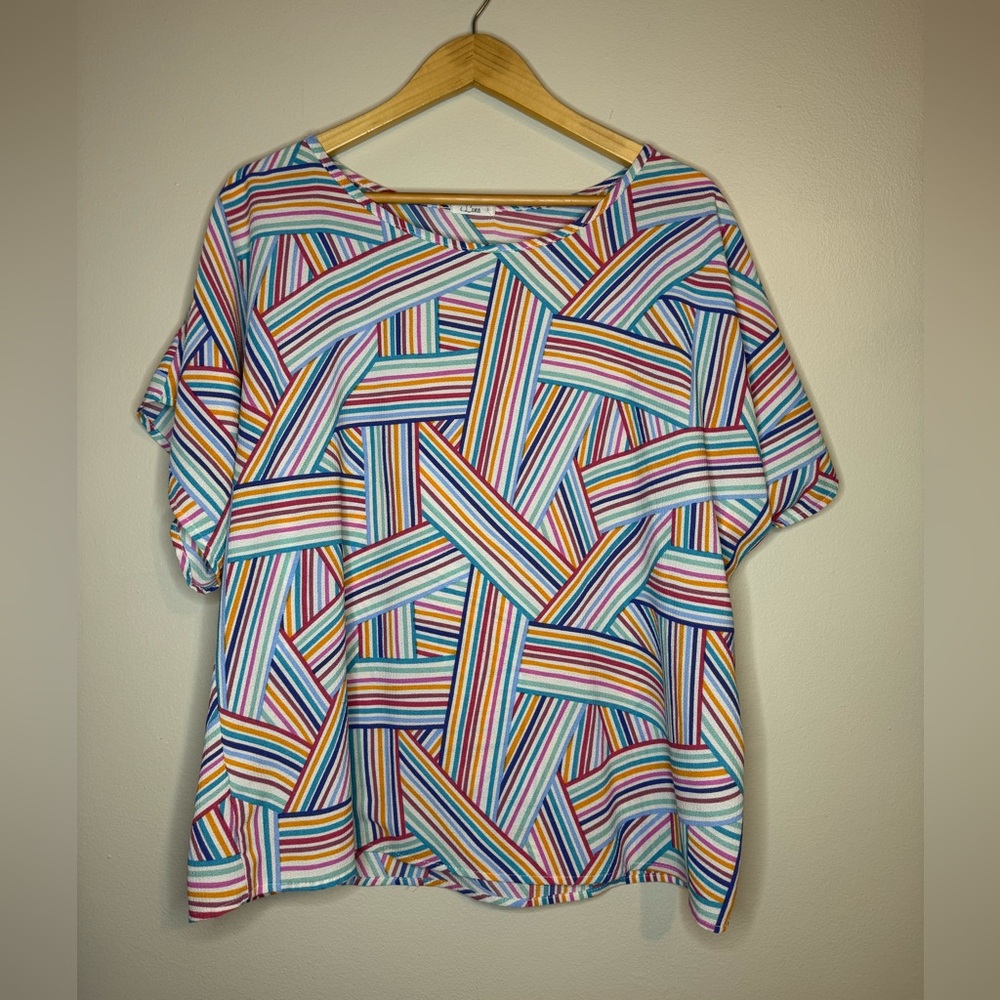 e. Luna Rainbow Stripe Oversized Tunic Top Size Small